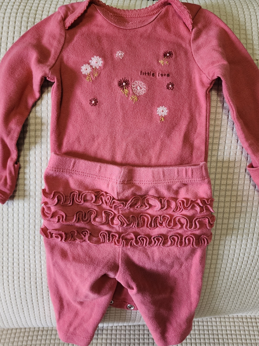 Pink Baby Ruffled Onesie Set with Floral Embroidery 0-3m